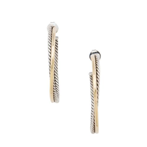 David Yurman Sterling Silver 18k Gold Crossover Hoop Earrings
