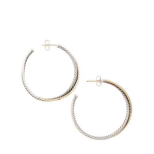 David Yurman Sterling Silver 18k Gold Crossover Hoop Earrings