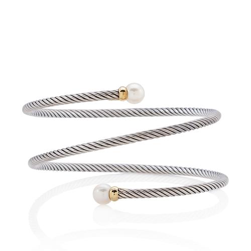 David Yurman Sterling Silver 18k Gold Pearl Coil Cable Bracelet