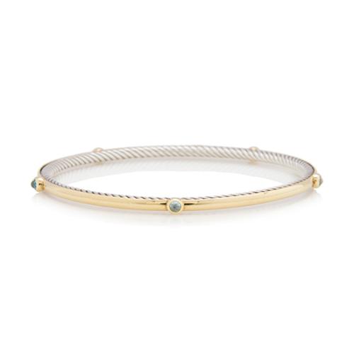 David Yurman 18k Gold Sterling Silver Topaz Cable Inside Bangle Bracelet