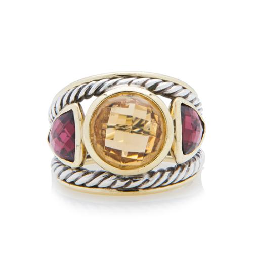 David Yurman Sterling Silver 18k Gold Citrine Ruby Wide Renaissance Ring - Size 6