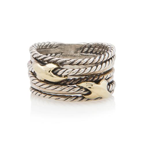 David Yurman Sterling Silver 18k Gold Double Crossover Ring - Size 6 1/2