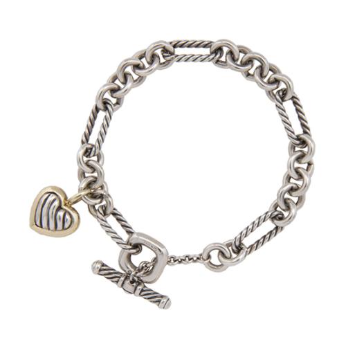 David Yurman Sterling Silver 18k Gold Heart Tag Charm Bracelet