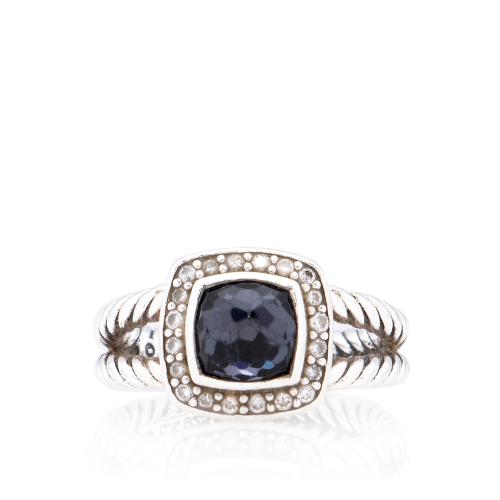 David Yurman Sterling Silver Black Onyx Diamond Petite Albion Ring - Size 6 - FI