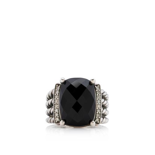 David Yurman Sterling Silver Black Onyx Wheaton Ring - Size 7 1/2