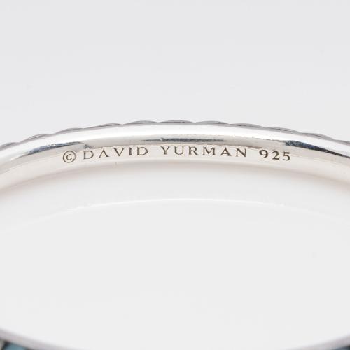 David Yurman Sterling Silver Blue Topaz Sculpted Cable Bangle Bracelet