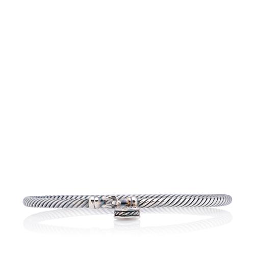 David Yurman Sterling Silver Diamond Heart Padlock Cable 3mm Bracelet