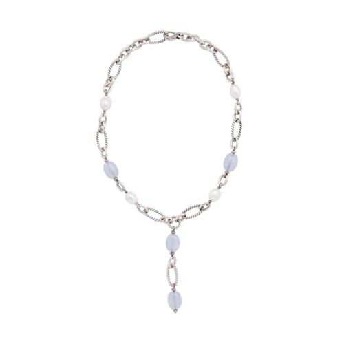 David Yurman Sterling Silver Chalcedony Pearl Figaro Chain Necklace