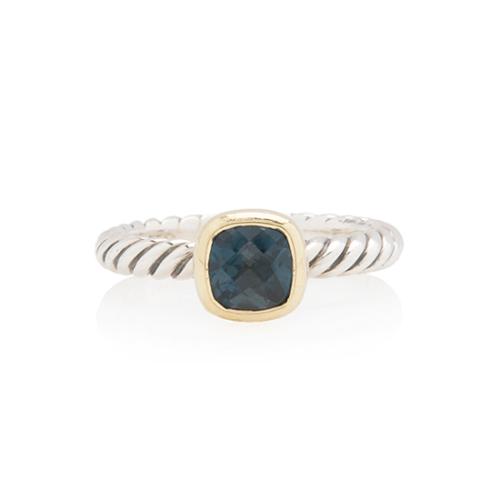 David Yurman 18k Gold Sterling Silver Blue Topaz 7mm Cable Ring - Size 7