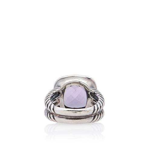 David Yurman Sterling Silver Diamond Amethyst 7mm Petite Albion Ring - Size 6