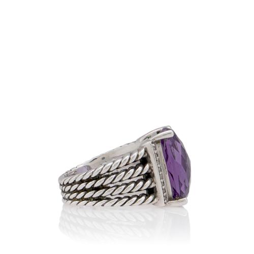 David Yurman Sterling Silver Diamond Amethyst Wheaton Ring - Size 7