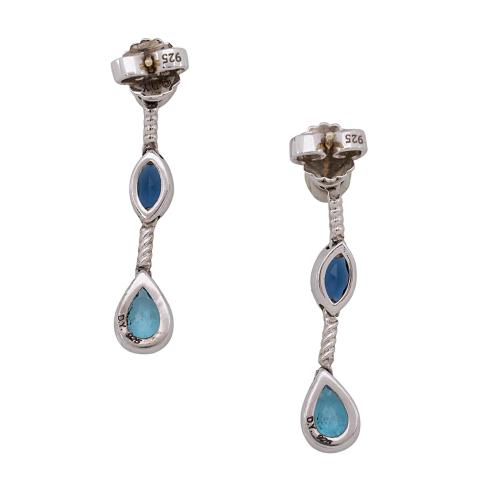 David Yurman Sterling Silver Diamond Blue Topaz Iolite Confetti Drop Earrings