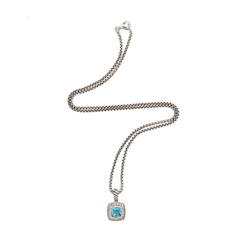 David Yurman Sterling Silver Diamond Blue Topaz Petite Albion Pendant Necklace