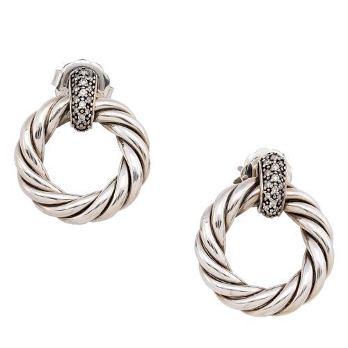 David Yurman Sterling Silver Diamond Cable Circle Earrings