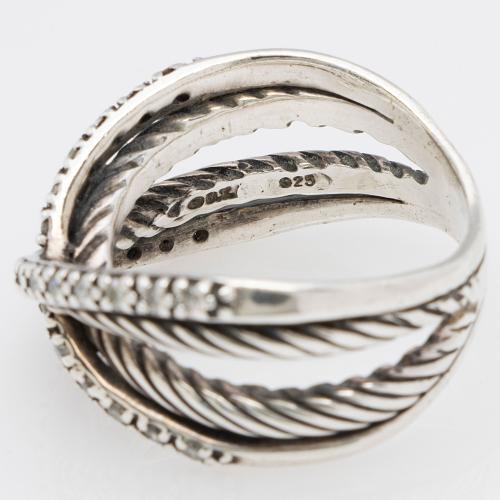 David Yurman Sterling Silver Diamond Cable X Crossover Ring - Size 8 1/2