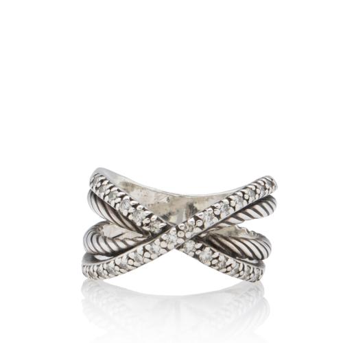 David Yurman Sterling Silver Diamond Cable X Crossover Ring - Size 8 1/2