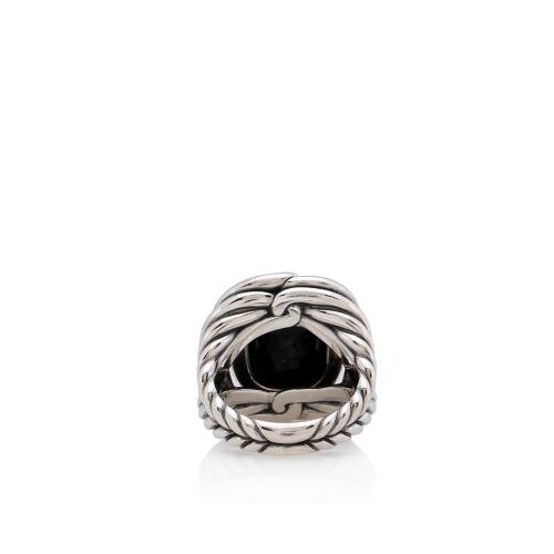 David Yurman Sterling Silver Diamond Onyx Labyrinth Ring - Size 6
