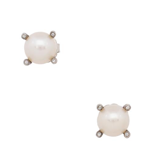 David Yurman Sterling Silver Diamond Pearl Earrings