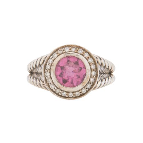 David Yurman Sterling Silver Diamond Pink Tourmaline Cerise Ring - Size 7 1/2