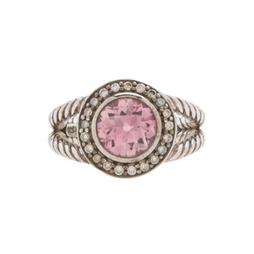 David Yurman Sterling Silver Diamond Pink Tourmaline Cerise Ring - Size 7.5