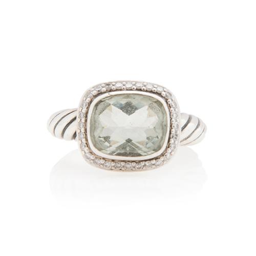 David Yurman Sterling Silver Prasiolite Diamond Noblesse Ring - Size 7