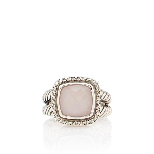 David Yurman Sterling Silver Diamond Rose Quartz Albion 11mm Ring - Size 9 1/2