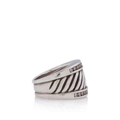 David Yurman Sterling Silver Diamond Thoroughbred Cigar Ring - Size 5 3/4