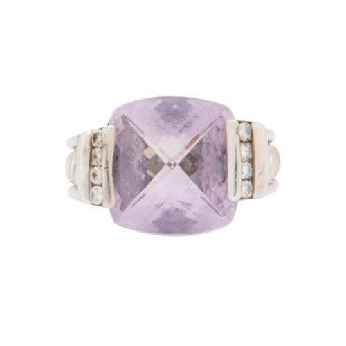 David Yurman Sterling Silver Lavender Amethyst Diamond Deco Ring - Size 7 1/2