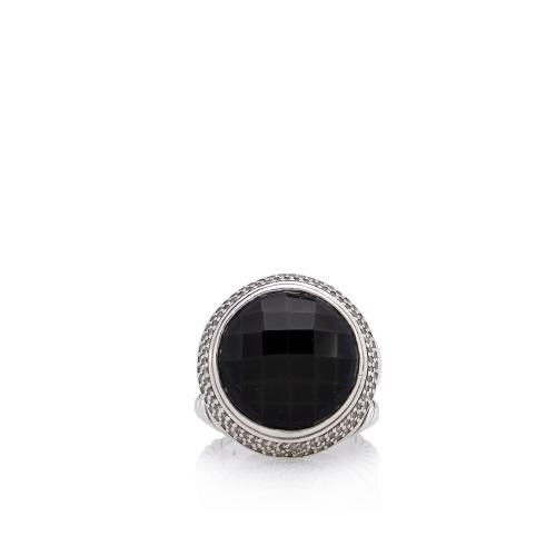 David Yurman Sterling Silver Onyx Diamond Cerise 14mm Signature Cocktail Ring - Size 9
