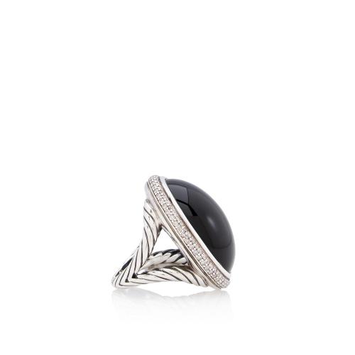 David Yurman Sterling Silver Onyx Diamond Signature Cocktail Ring - Size 9