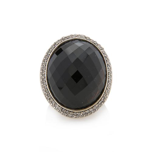 David Yurman Sterling Silver Onyx Oval Cerise Signature Cocktail Ring - Size 7
