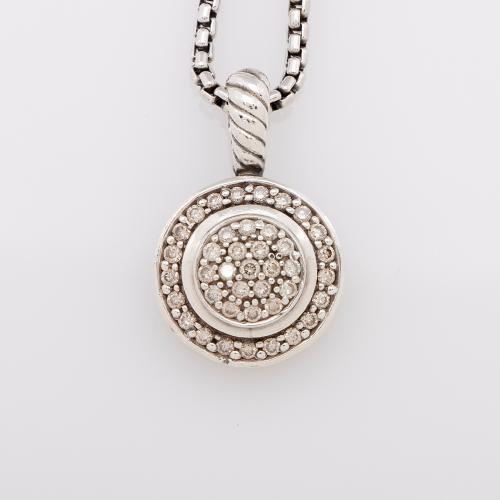 David Yurman Sterling Silver Pave Diamond Cerise Pendant Necklace