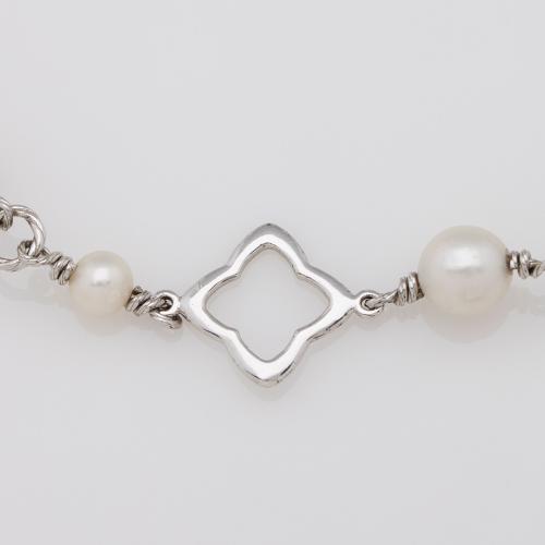 David Yurman Sterling Silver Pearl Quatrefoil 9mm Chain Necklace