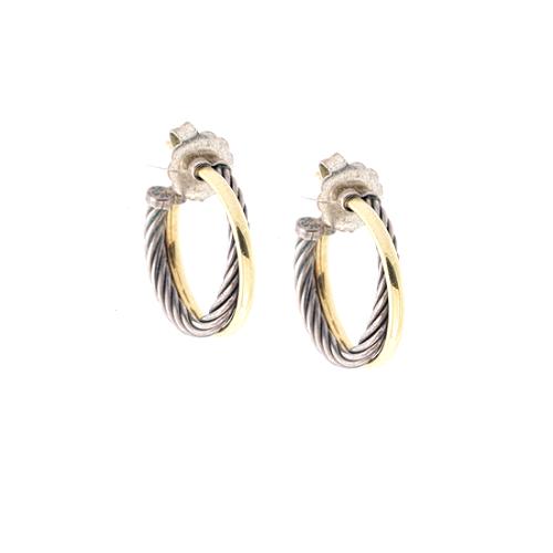 David Yurman Sterling Silver & 18kt Gold Crossover Hoop Earrings