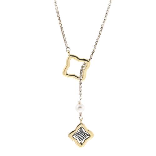 David Yurman Sterling Silver & 18kt Gold Quatrefoil Lariat Necklace