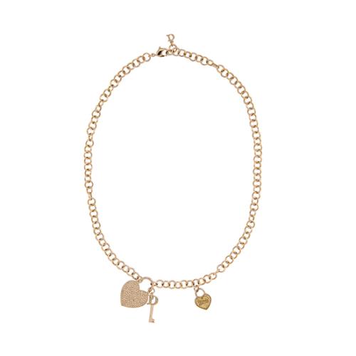 Dior Crystal Heart Lock Chain Necklace