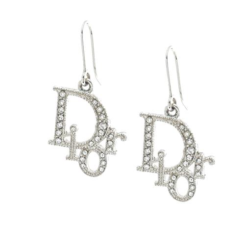 Dior Crystal Logo Drop Earrings