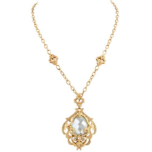 Gabriel & Co Green Amethyst & Diamond Pendant Necklace