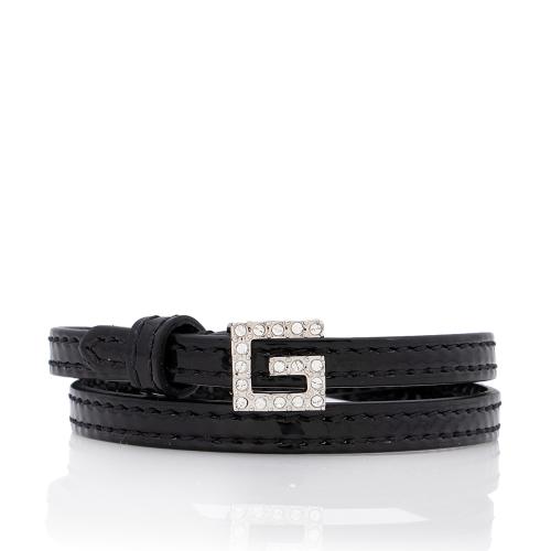 Gucci Leather Crystal Square G Wrap Bracelet
