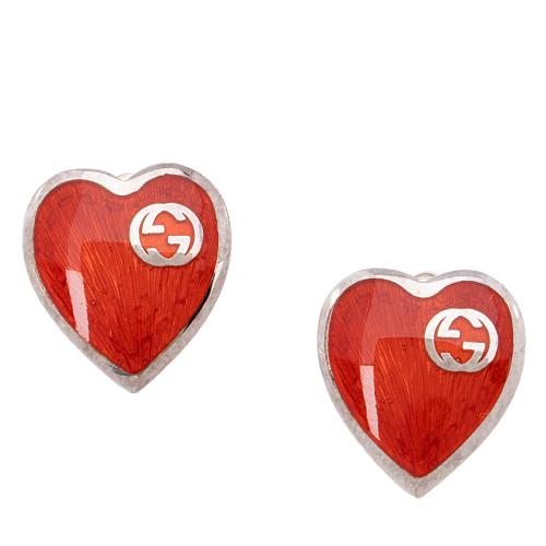 Gucci Sterling Silver Enamel Heart Earrings