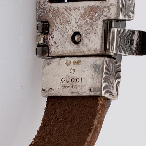 Gucci Sterling Silver Leather Anger Forest Wolf Buckle Bracelet