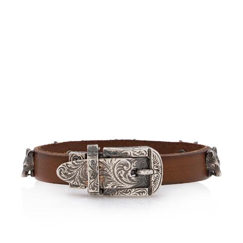Gucci Sterling Silver Leather Anger Forest Wolf Buckle Bracelet