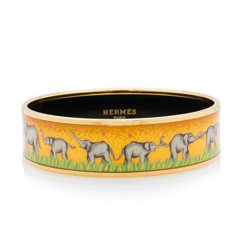 Hermes Enamel Savannah Elephants Wide Bracelet