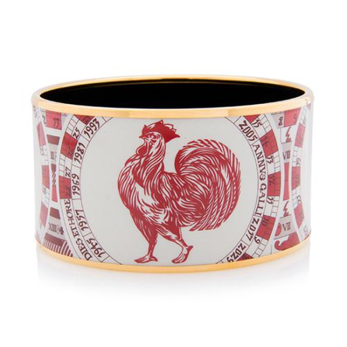 Hermes Rooster Zodiac Extra Wide Printed Enamel Bracelet