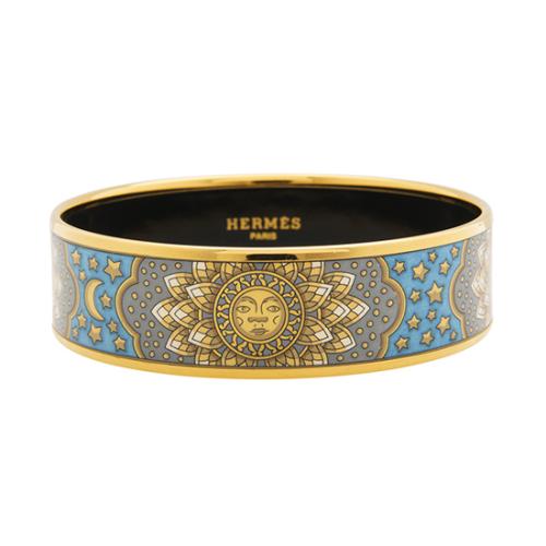 Hermes Sun Moon Stars Wide Printed Enamel Bracelet