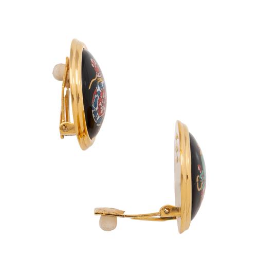 Hermes Vintage Cloisonne Enamel Clip On Earrings