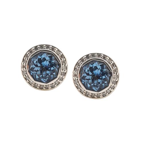 John Hardy Blue Topaz Pave Diamond Earrings