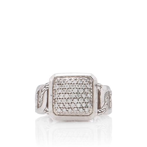 John Hardy Sterling Silver Pave Diamond Classic Chain Ring - Size 7