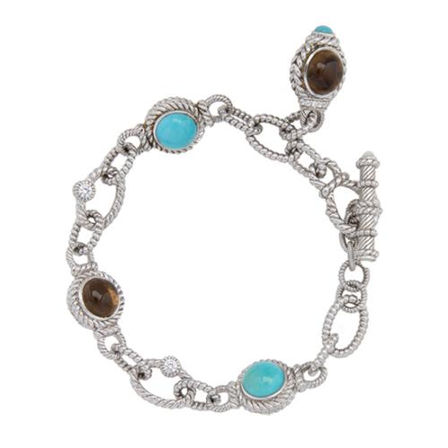 Judith Ripka Sterling Silver Amber Turquoise Toggle Bracelet