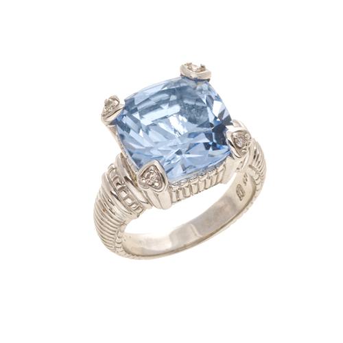 Judith Ripka Blue Quartz and Diamond 'Fontaine' Ring - Size 6